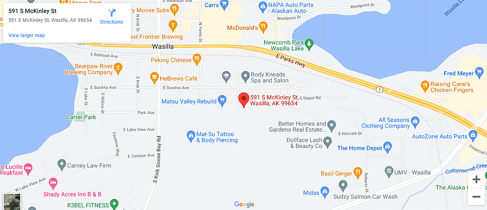 Map to Peak Automotive at 591 S Mckinley St, Wasilla, AK 99654